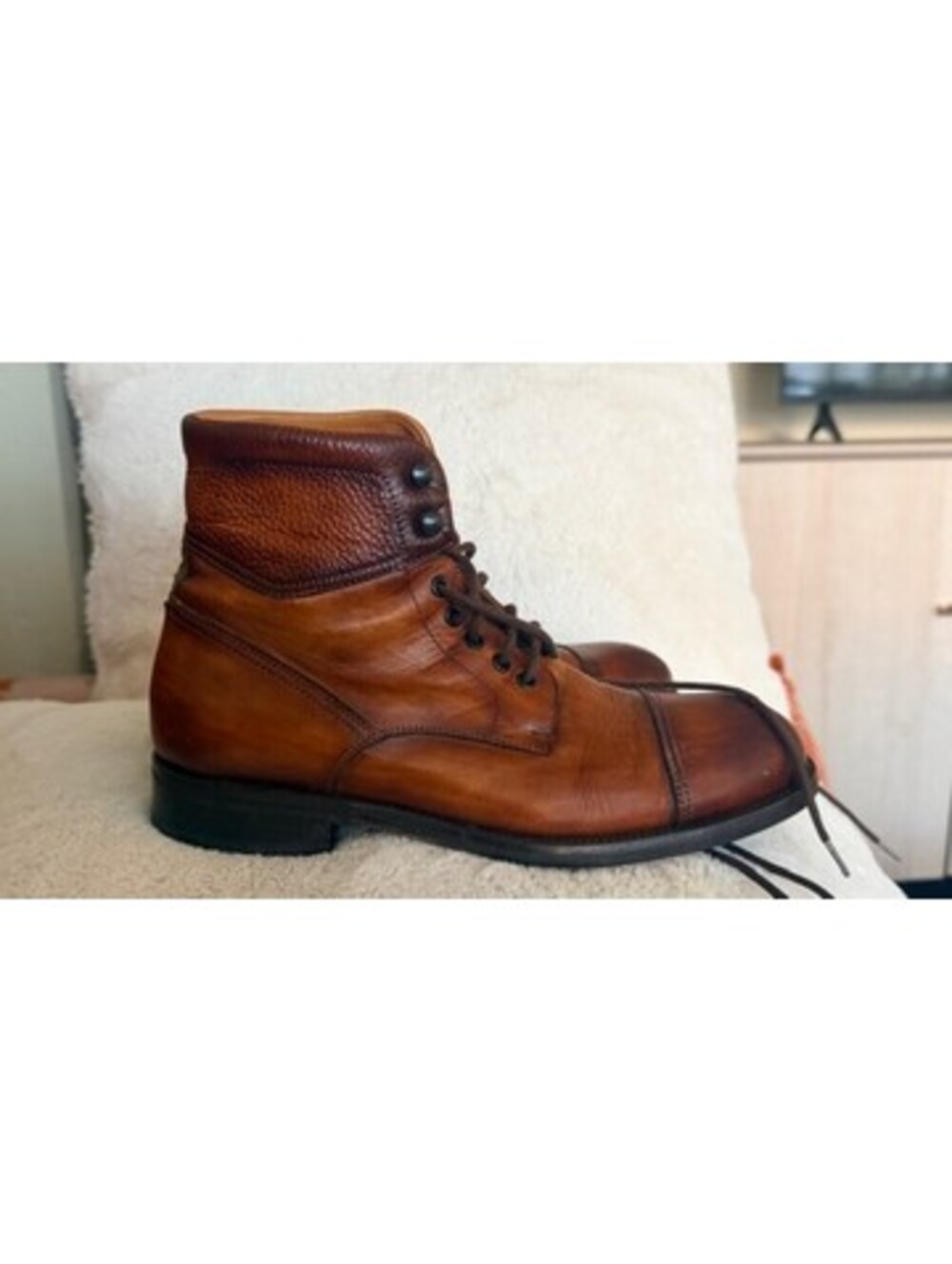 MAGNANNI 'Peyton II' 8US Brown Patina Cap-Toe Boots Made in Spain